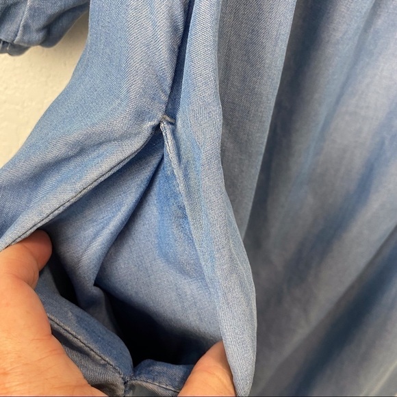 Zara Ruffle Sleeve Chambray Denim Off Shoulder Dress - Picture 12 of 16